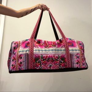 Neon Colorful Floral Bird Animal Embroidered Weekender Travel Bag - Large